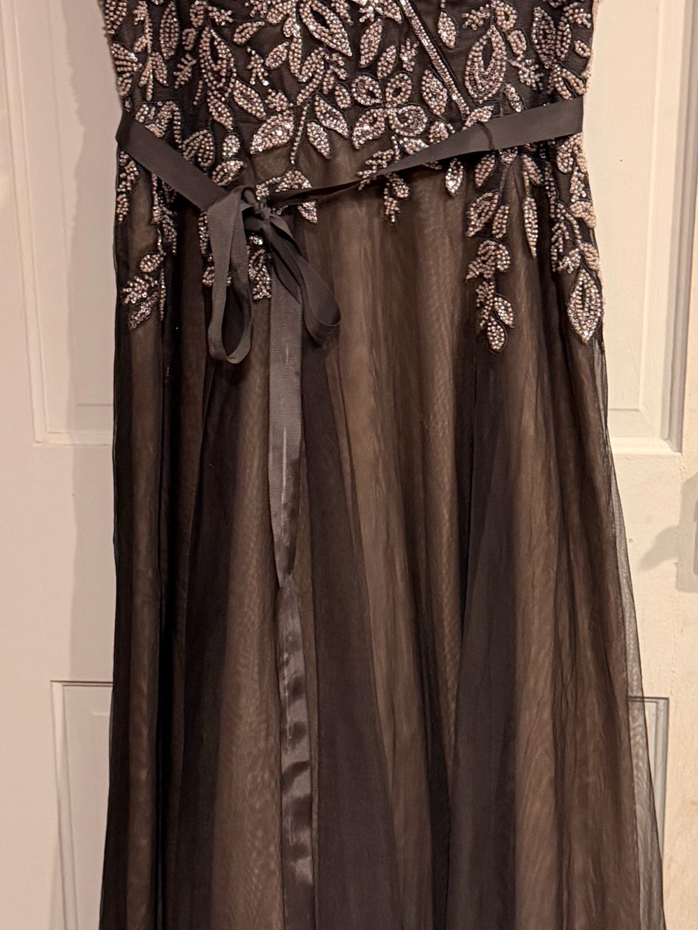 Xscape Black Maxi Skirt with Silver Beaded Embroidery